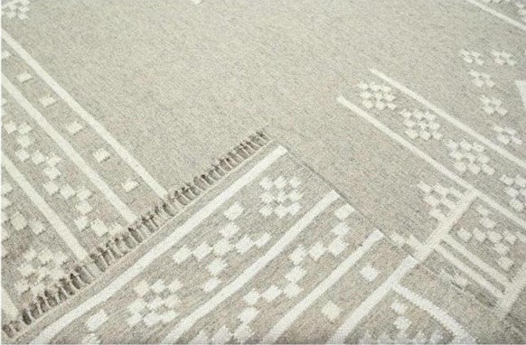 Dvara Wool & Cotton Kilim Rug – Geometric Border in Sage or Ochre