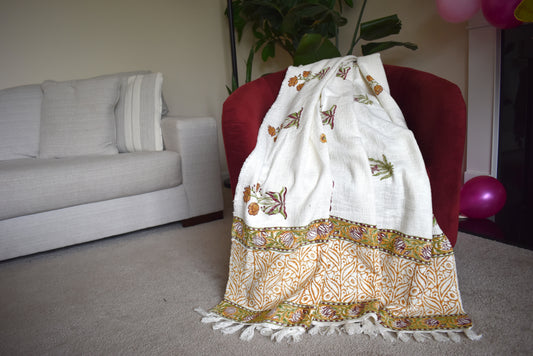 Handblock Printed Throw with Slub Cotton