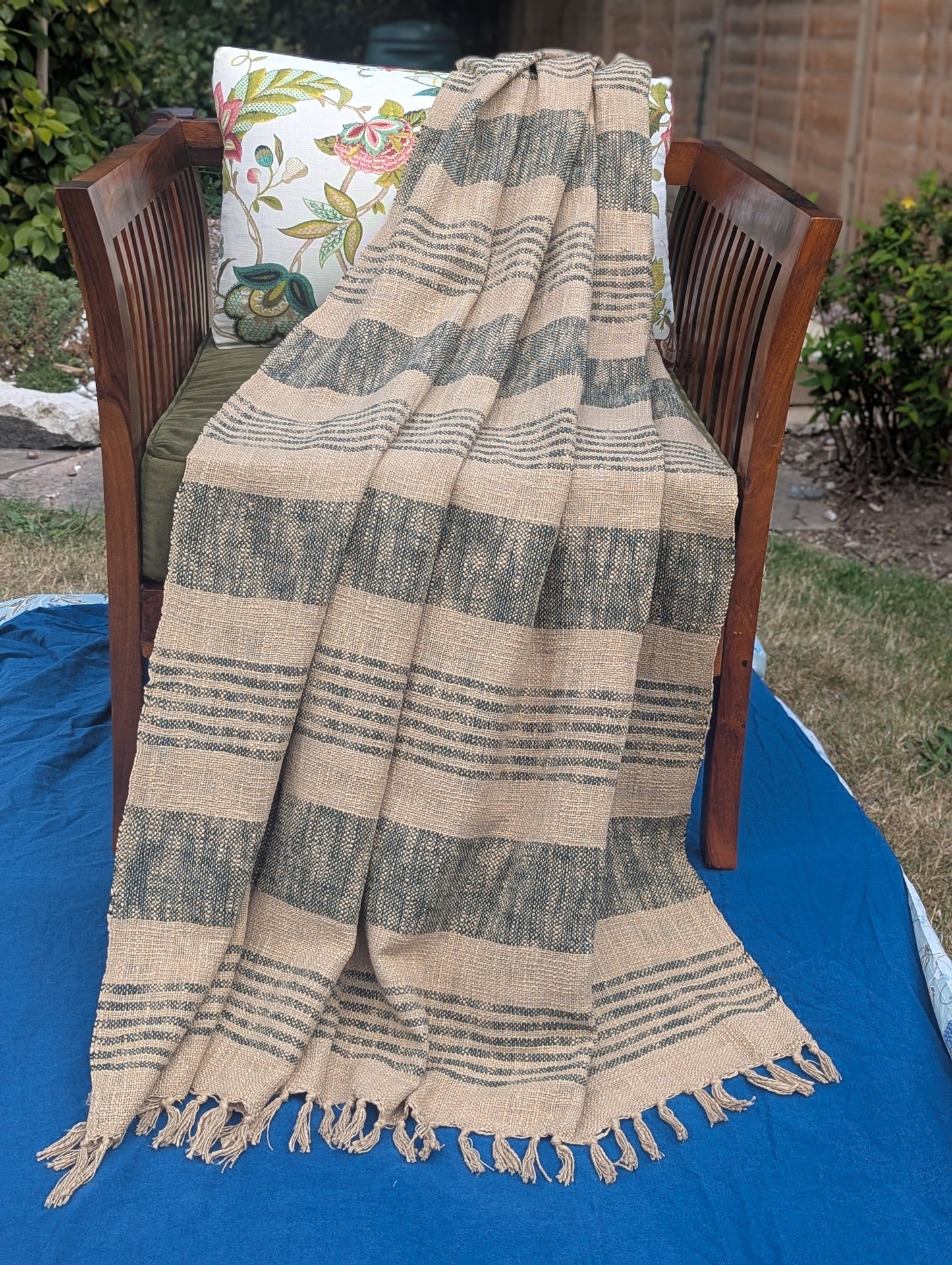 Green Stripes Slub Cotton Throw