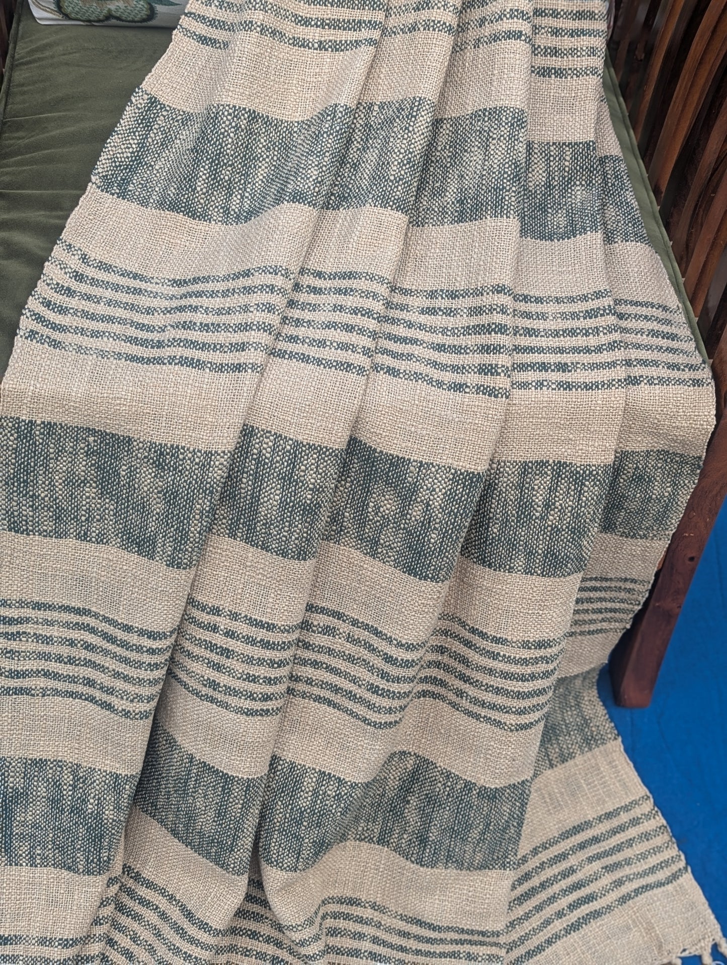 Green Stripes Slub Cotton Throw
