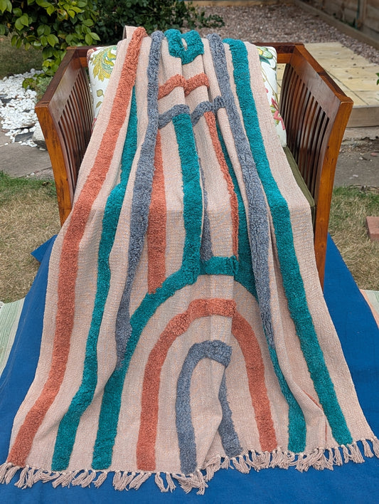Slub Cotton Tufted Throw - Grey Orange