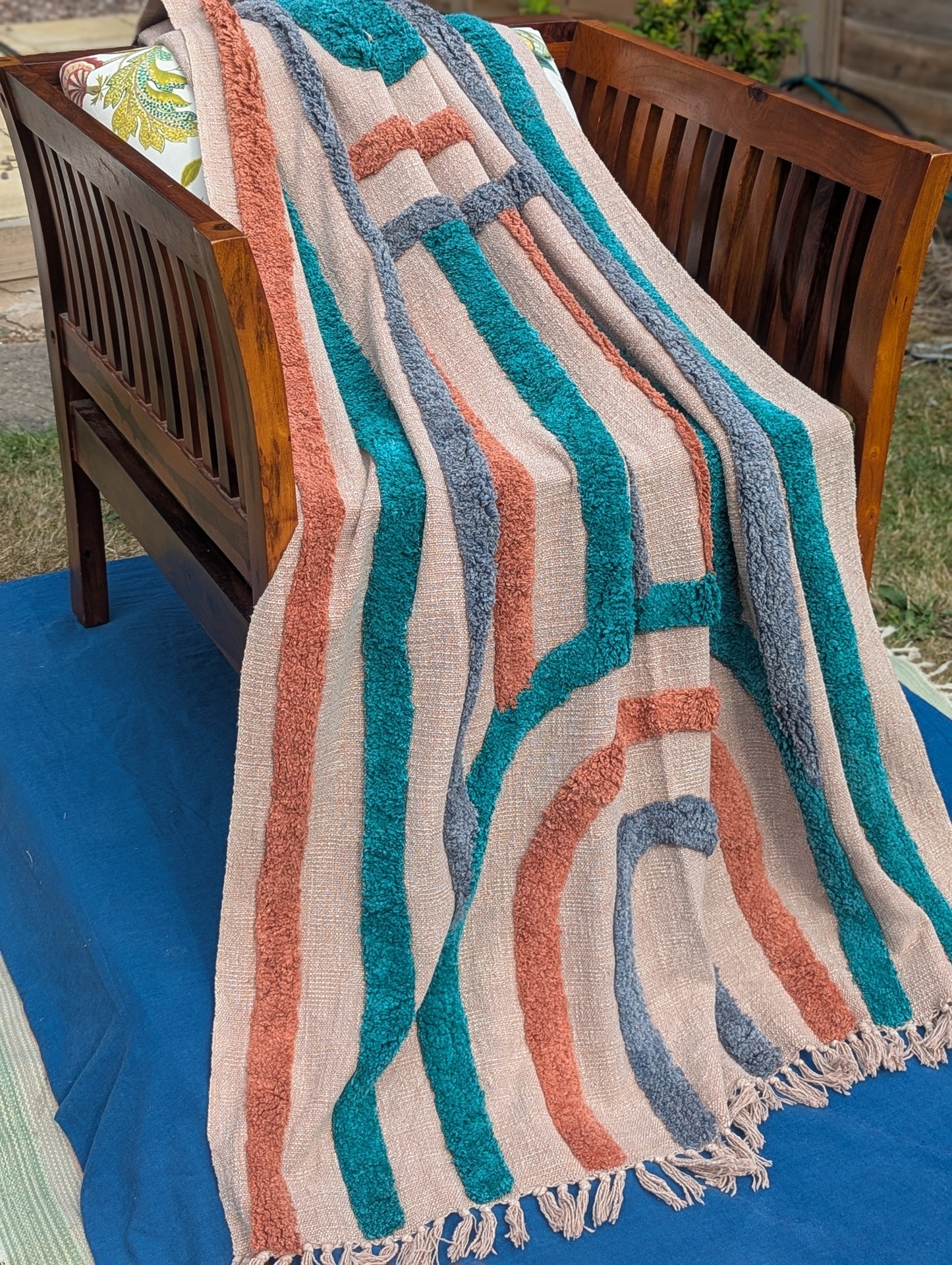 Slub Cotton Tufted Throw - Grey Orange