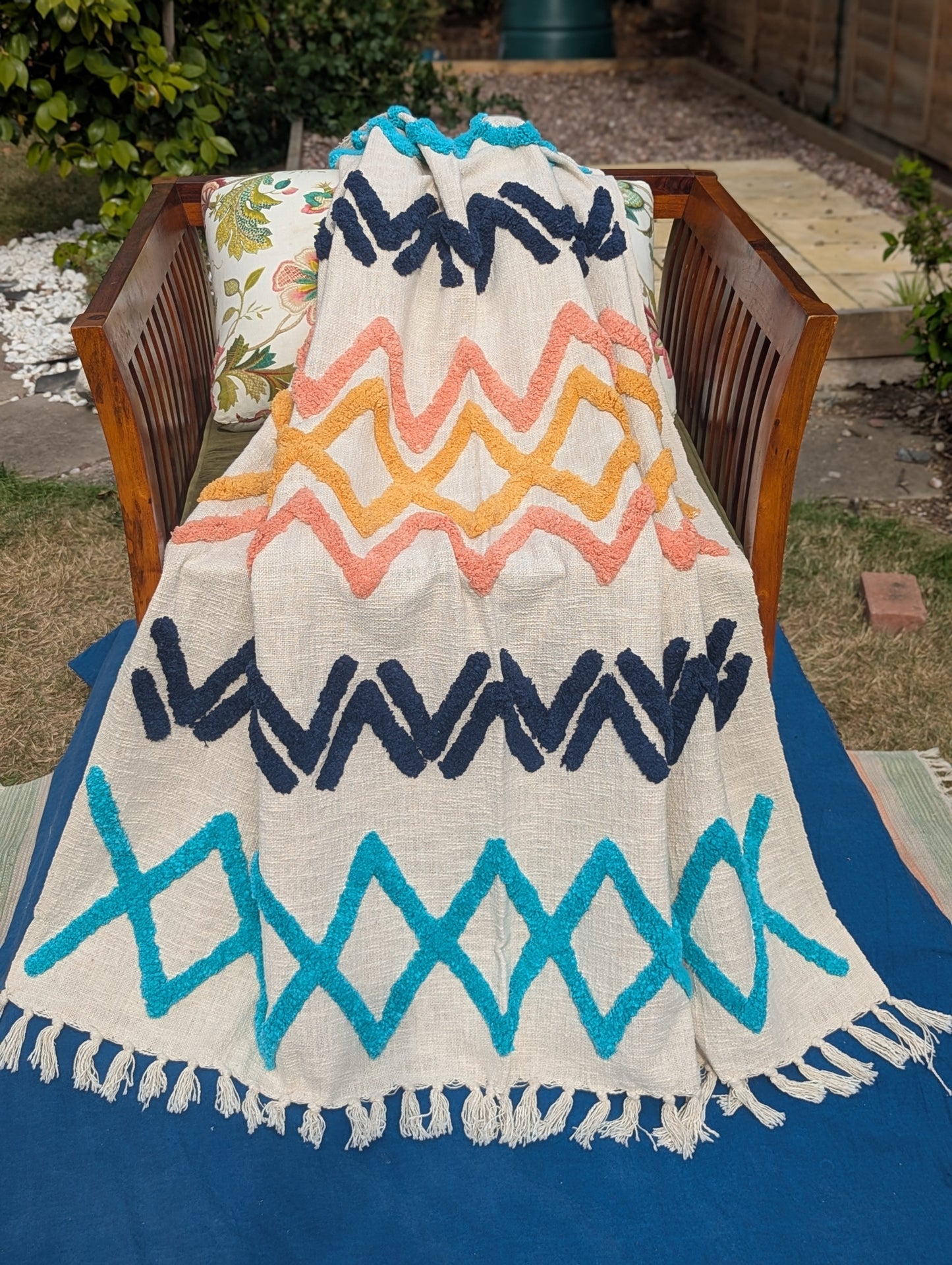 Slub Cotton Tufted Throw - Blue Orange