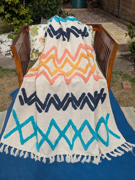 Slub Cotton Tufted Throw - Blue Orange
