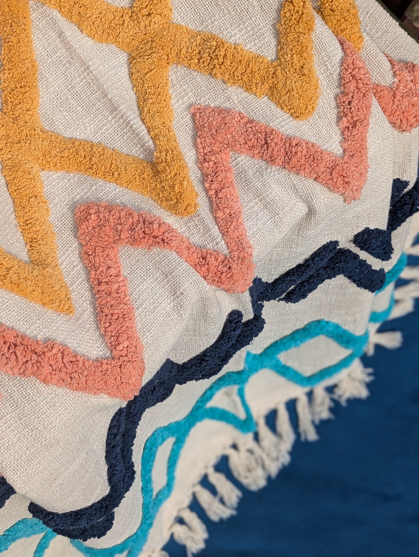 Slub Cotton Tufted Throw - Blue Orange