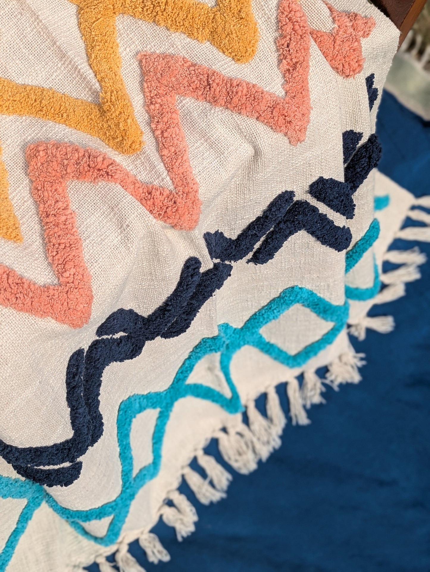 Slub Cotton Tufted Throw - Blue Orange