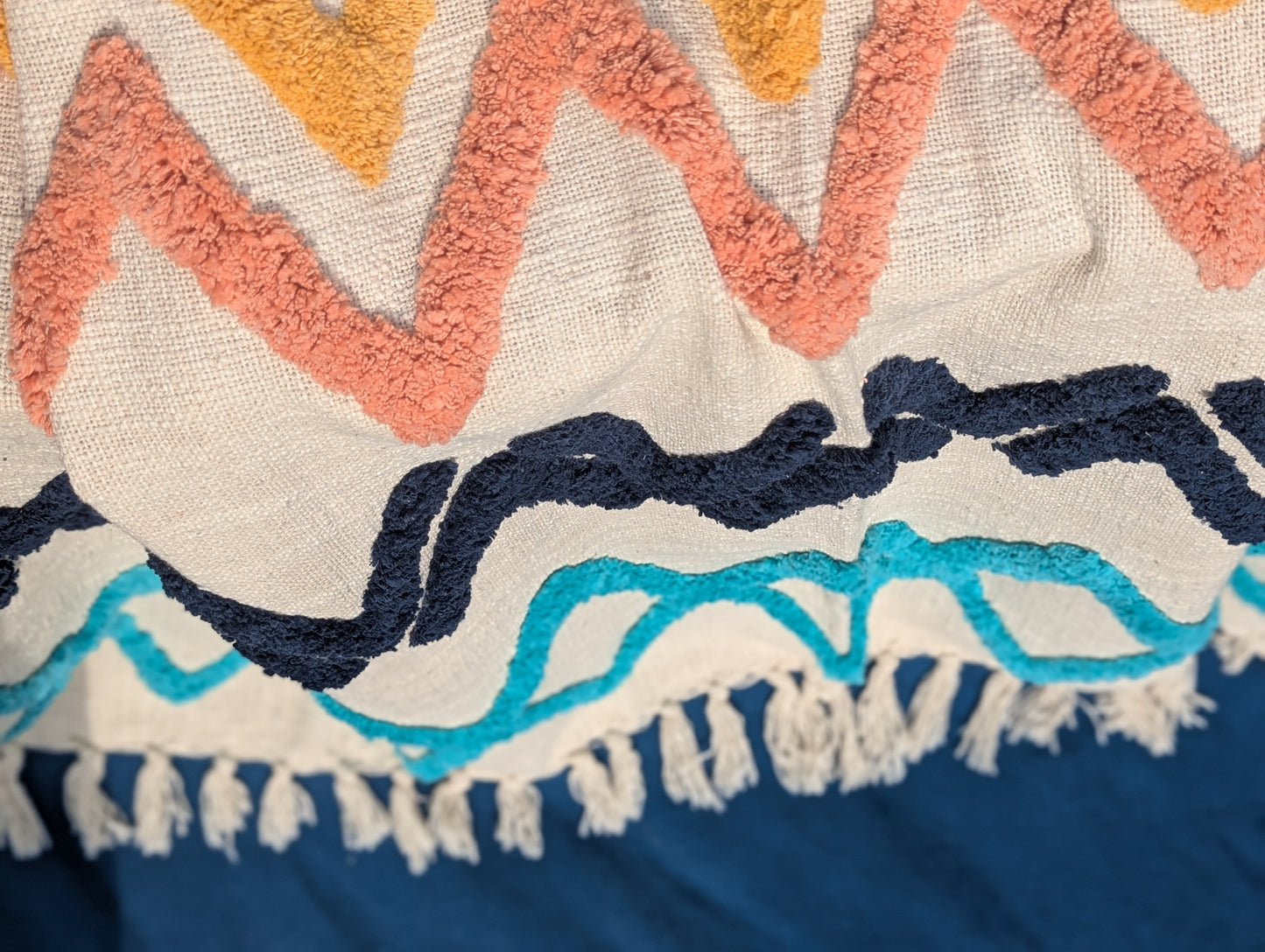 Slub Cotton Tufted Throw - Blue Orange