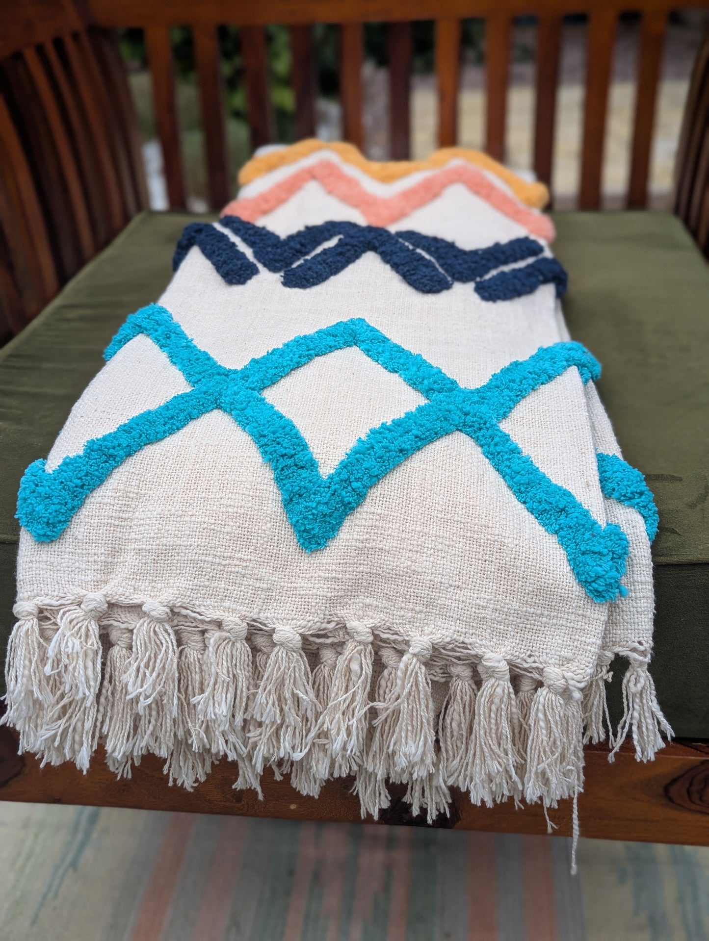 Slub Cotton Tufted Throw - Blue Orange