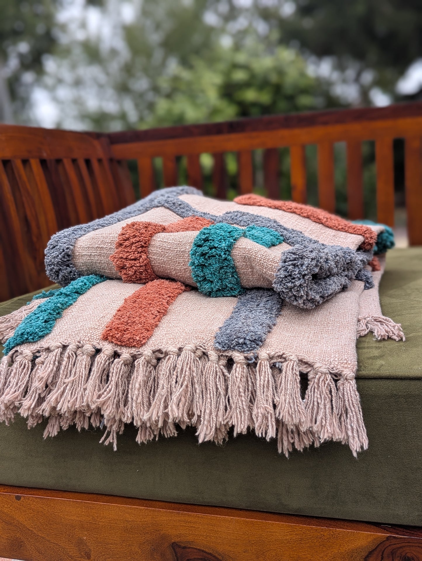 Slub Cotton Tufted Throw - Grey Orange