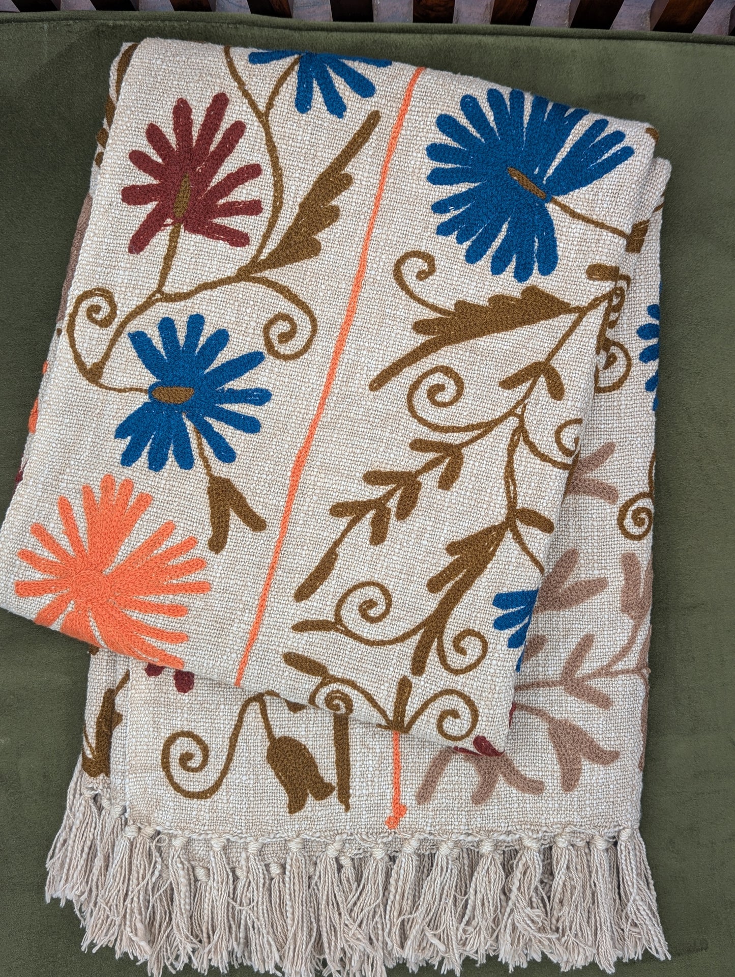 Slub Cotton Embroidered Throw